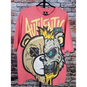 Southpole Men Graphic Tee Shirt Large Pink Bear Print Streetwear Y2K Bold NWT